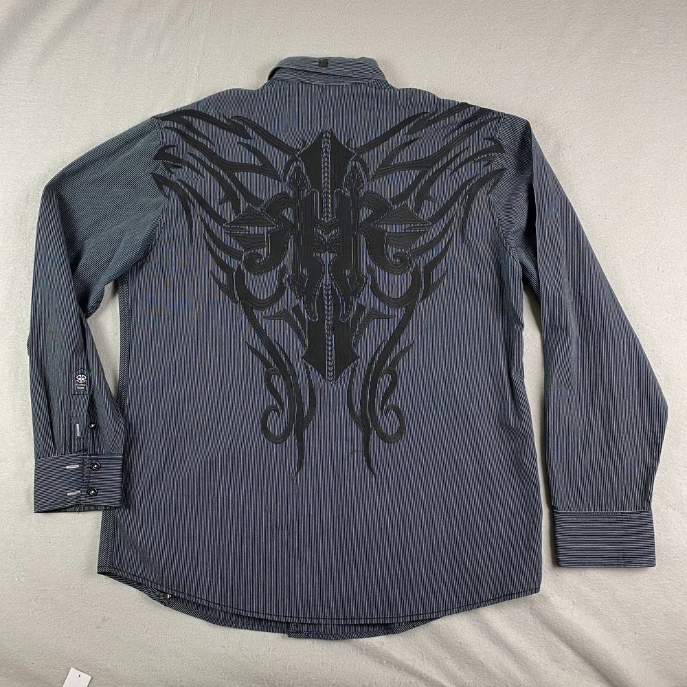 Roar Strength Refined Shirt Mens XL Black striped Embroidered long sleeve